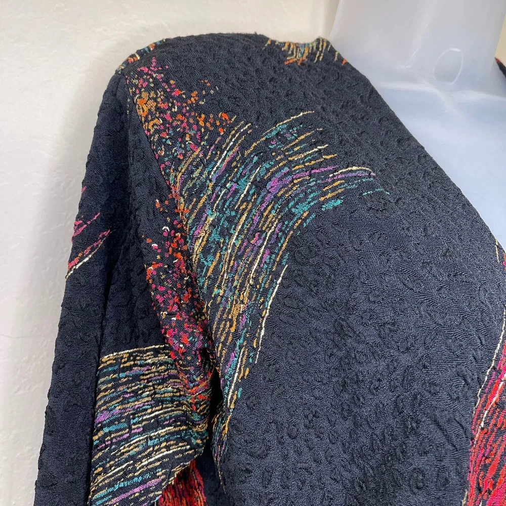 A Touch Of Class | VTG Metallic Brush Stroke Abstract Print Open Front Cardigan
